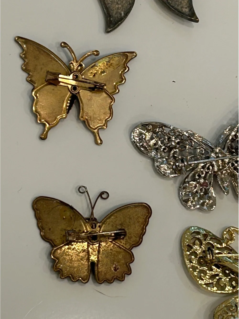Vintage Butterfly Brooch Pin Lot 6 Pins 1 Hair Clip Enamel Filigree Rhinestone